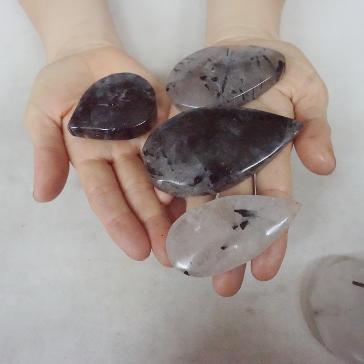 2.2LB 12Pcs Natural Black Hair Tourmaline Quartz Crystal Water Drop Healing