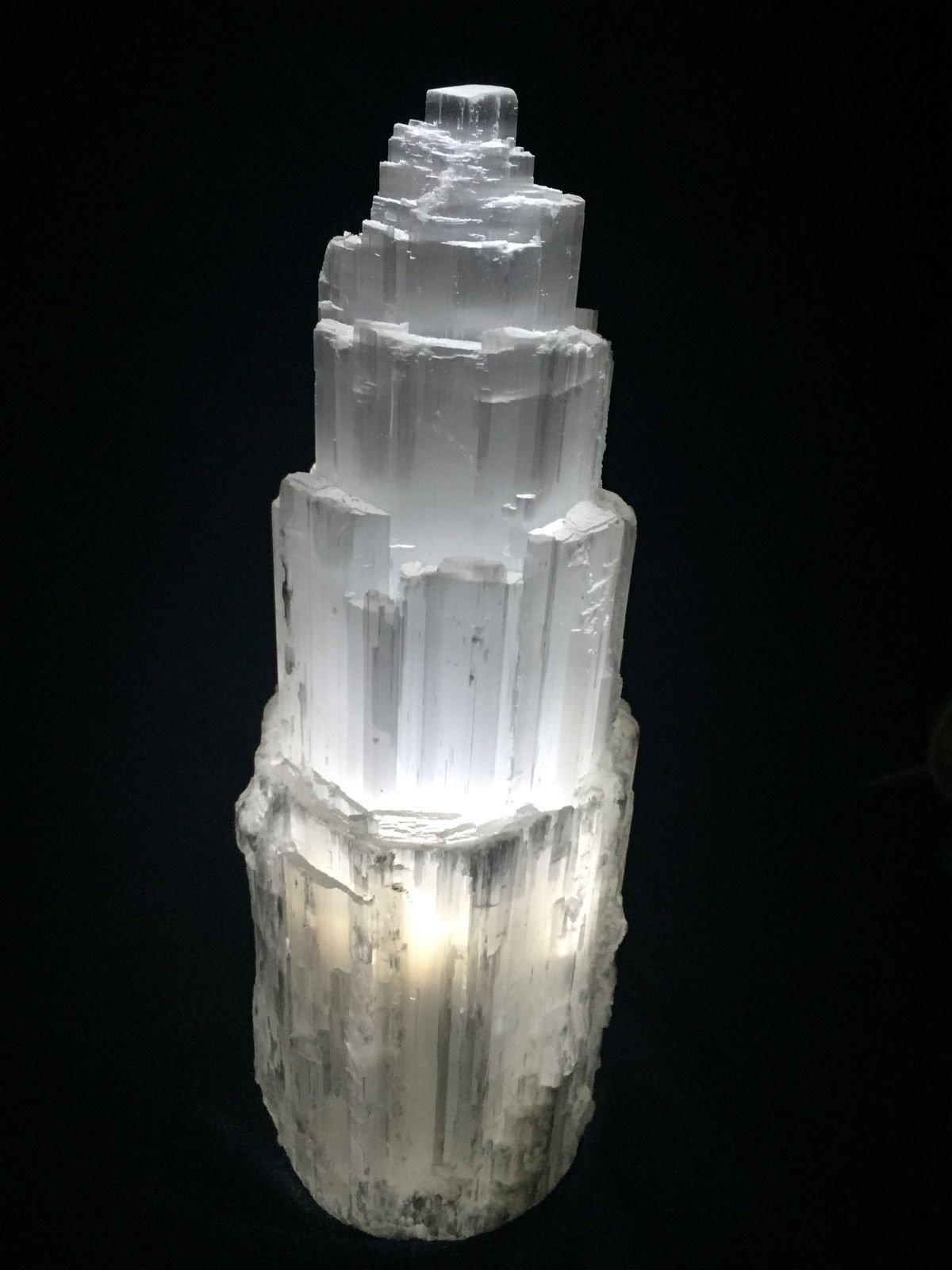 XL Selenite Tower Lamp ” Carved Crystal Natural Healing Light 16″ & LED Cord Bul