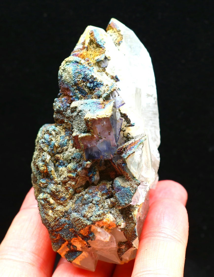 202.5g Natural purple Cubic fluorite Seven-color pyrite mineral specimen