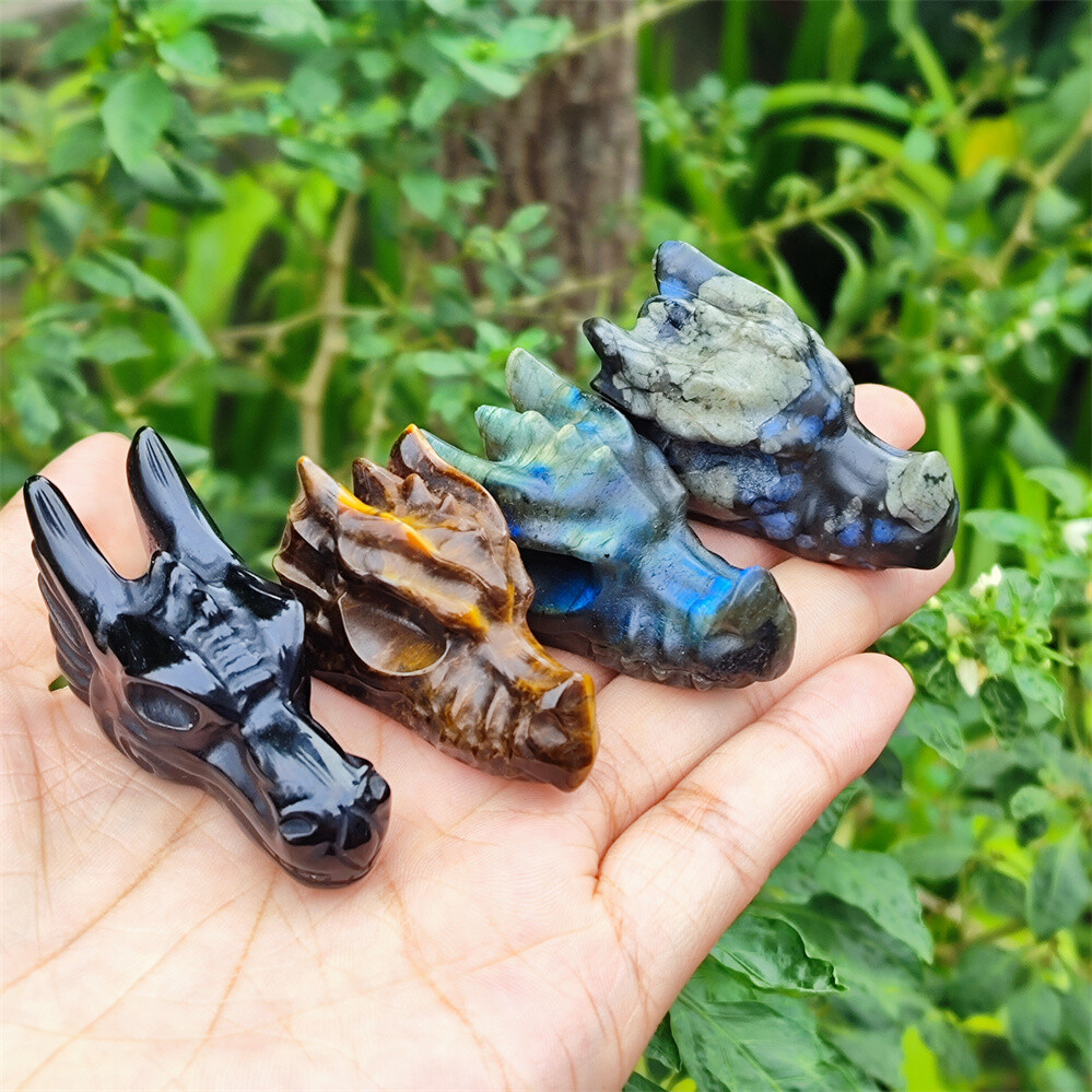 2″ Natural Hand Carved Dragon Skull Quartz Crystal Skull Gem Reiki Healing 1PC