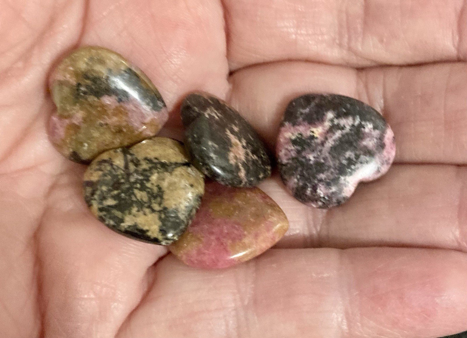 Rhodonite Stone Handcrafted 20mm Hearts Lot 0f 5