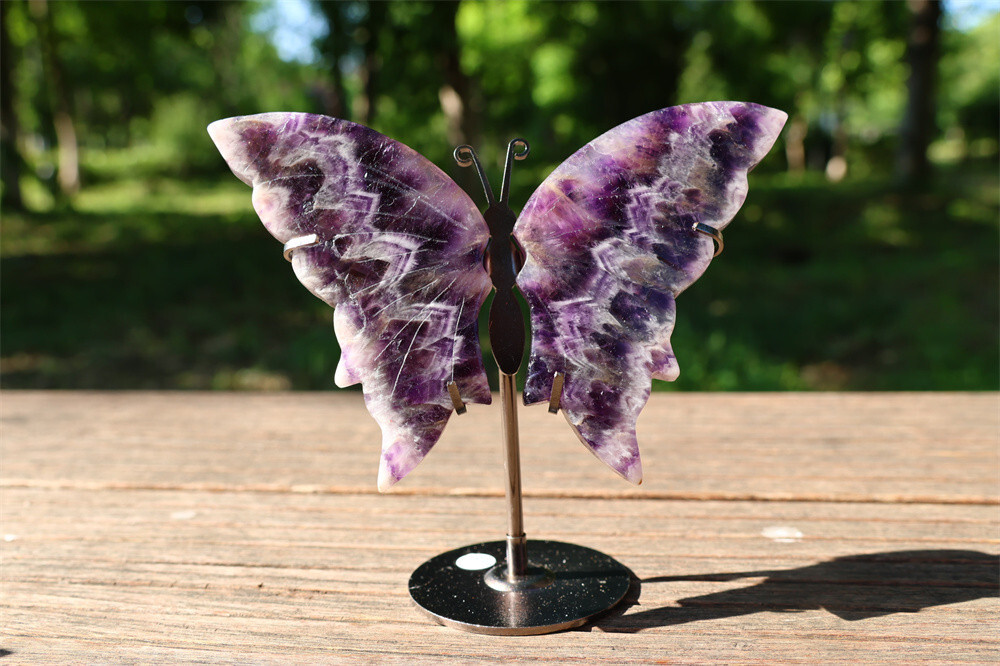 5.2” A pair Natural Dream Amethyst Butterfly Wing Reiki Crystal Skull Decor