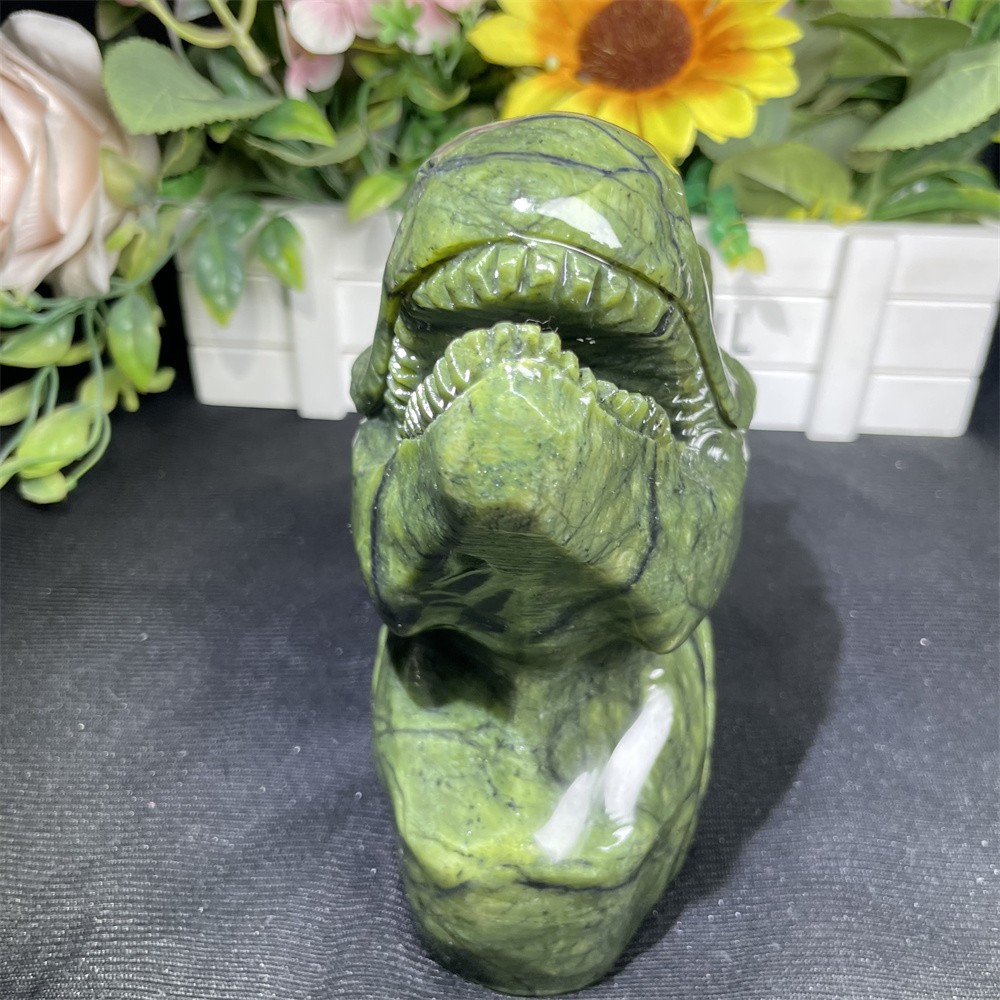 3.4LB 6.1″ Natural Xiuyan Jade Dinosaur Head Crystal Reiki Carving Decor Gift
