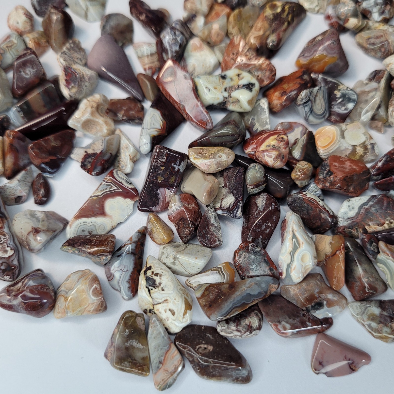 Mexican Crazy Lace Agate Stone Tumbles in Vintage 4 oz Apothecary Glass Jar