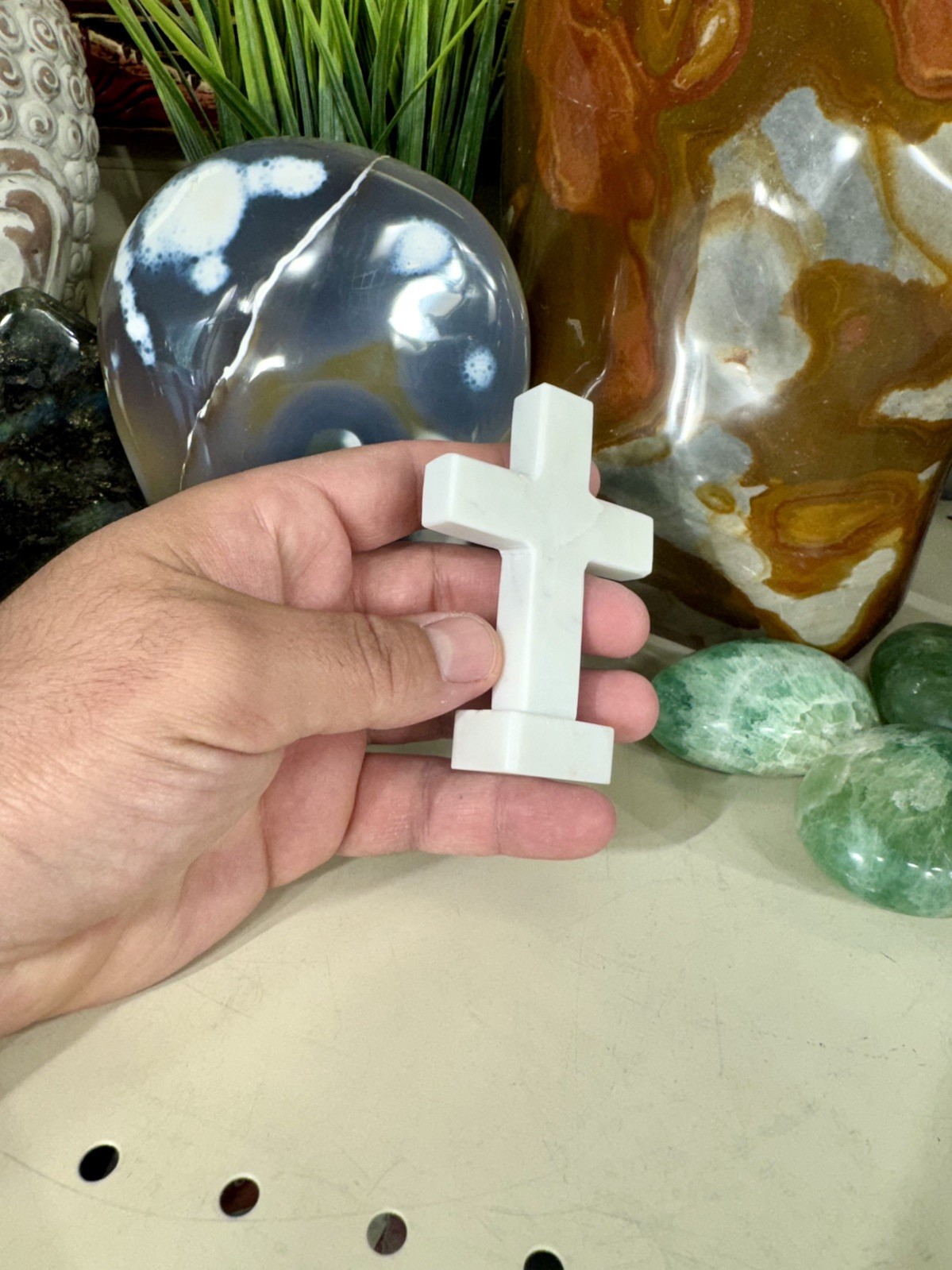 Small Cross Marble White Statue Free Standing 3.5” x 2.5” ZENDA IMPORTS