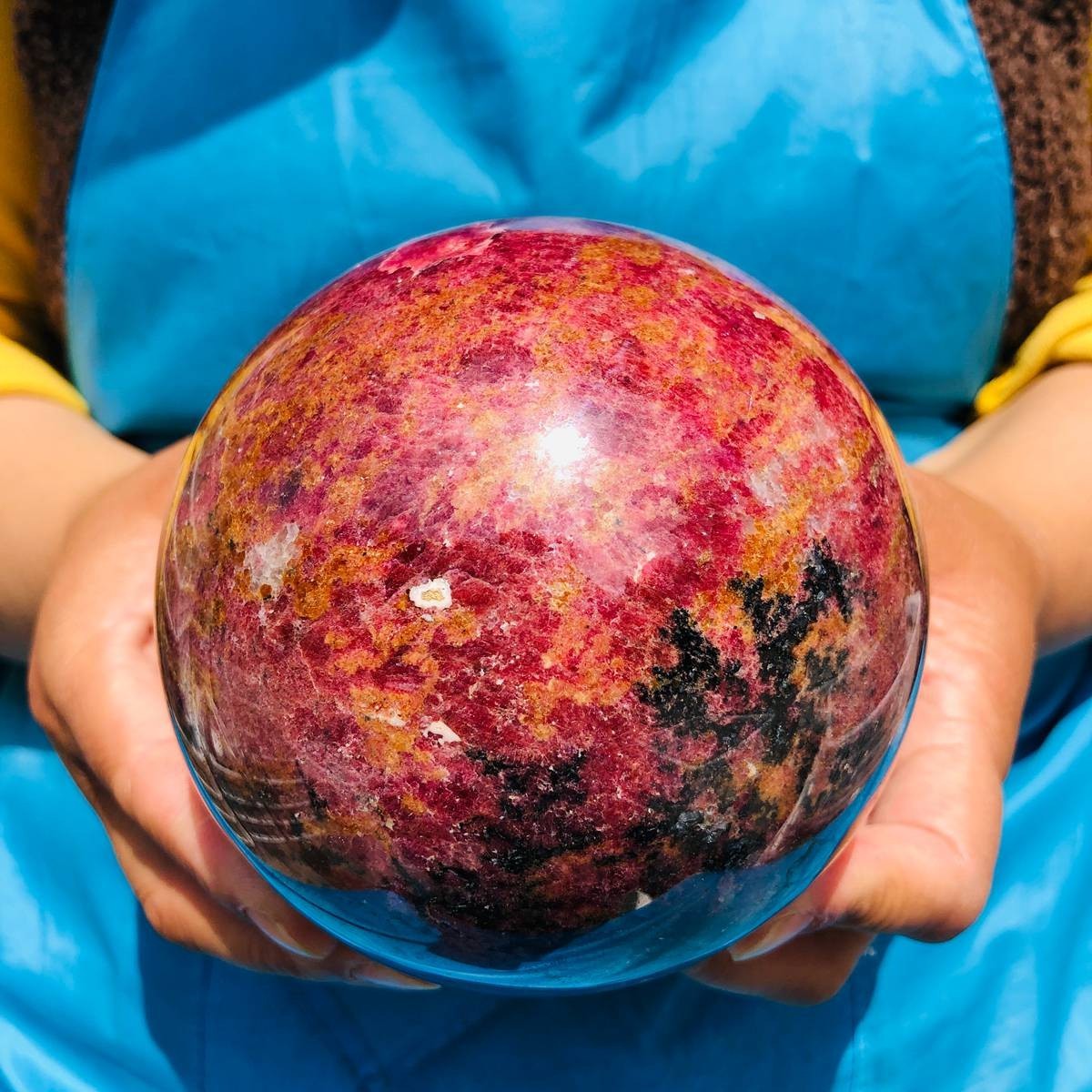 5.65 LB Natural Rhodonite Crystal Sphere Pink Black Healing Gem Stone 4781