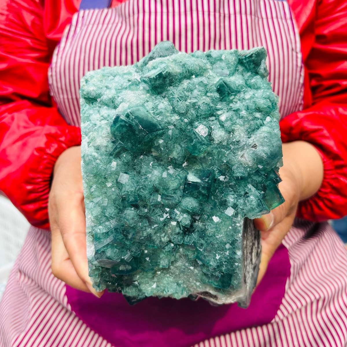 5.83LB Natural Green Fluorite Crystal Cluster Cubic Fluorite Specimen healing