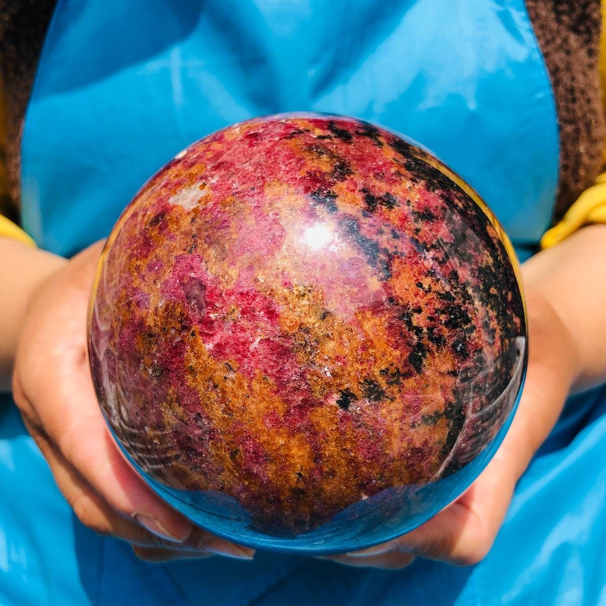 5.65 LB Natural Rhodonite Crystal Sphere Pink Black Healing Gem Stone 4781