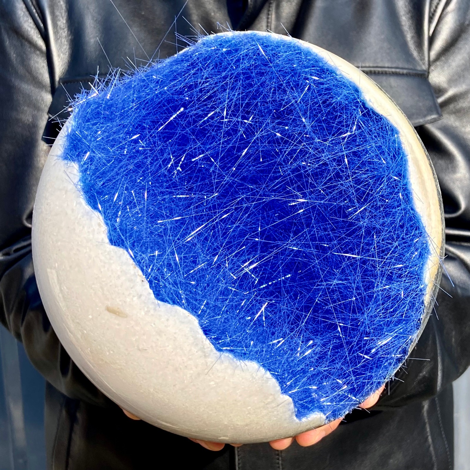 15LB Rare blue iron ore phosphate magnesium ore smiling crystal ball for healing