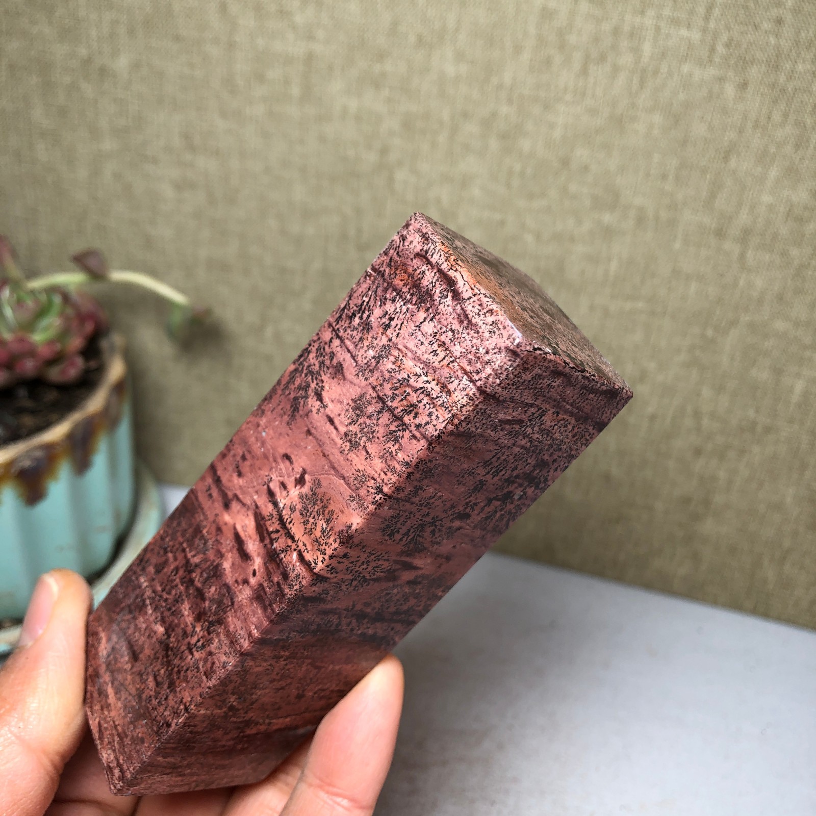 95mm Natural Chinese Painting Stone Quartz Crystal cuboid home decor 211g A3233