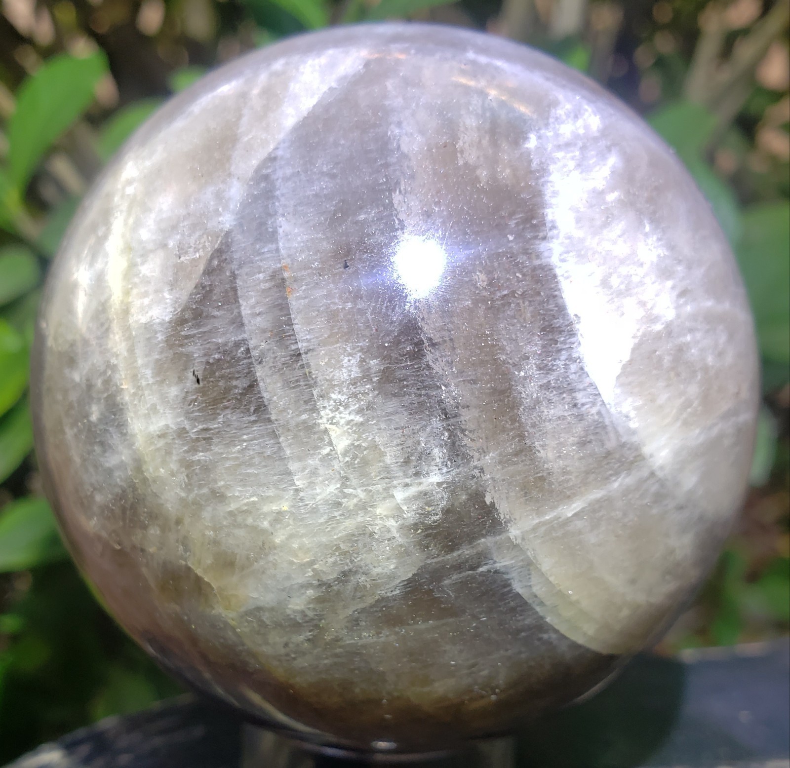 2.9″ Iridescent Black Moonstone Sunstone Sphere, Blue Flash Crystal Orb, 548g