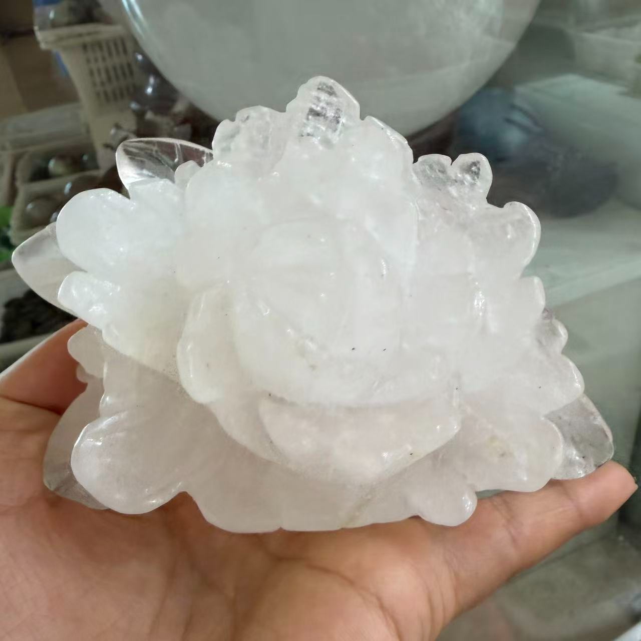 1pc Natural White Quartz Carved Crystal Flower Skull Reiki Healing Decor Gift