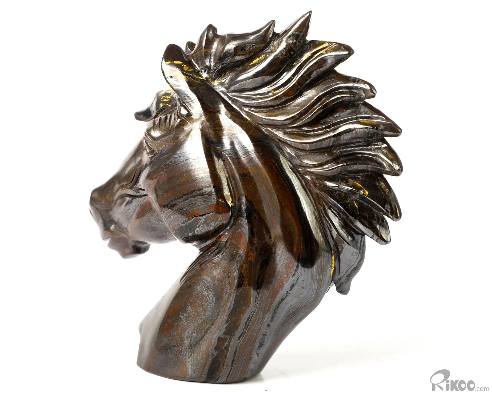 3.7″ Gold Tiger Iron Eye Hand Carved Crystal Horse Sculpture, Healing