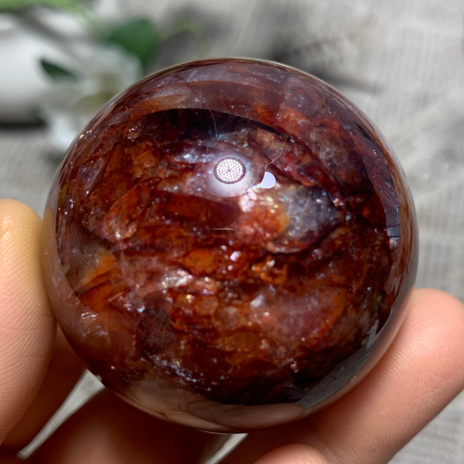 153G Natural Red Gum Flower Ball Crystal Sphere Specimen Energy Healing Reiki