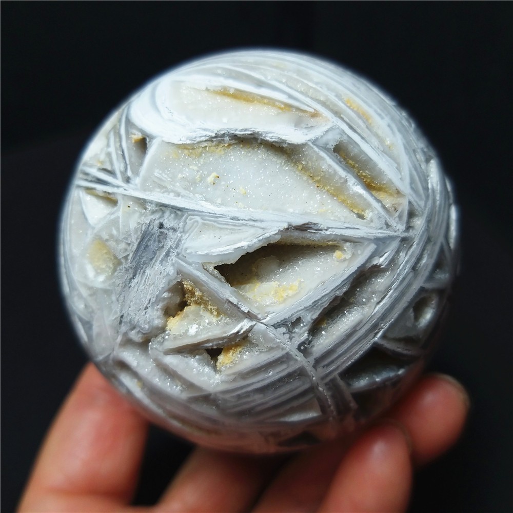 RARE 318.5g 63mm Natural Grid Agate Stone Geode Sphere Ball Healing A4949