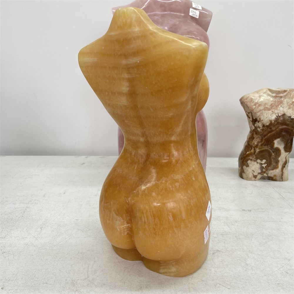 15.6LB 12.2″Natural Yellow Calcite Lady Body Statue Carved Crystal Home Decor