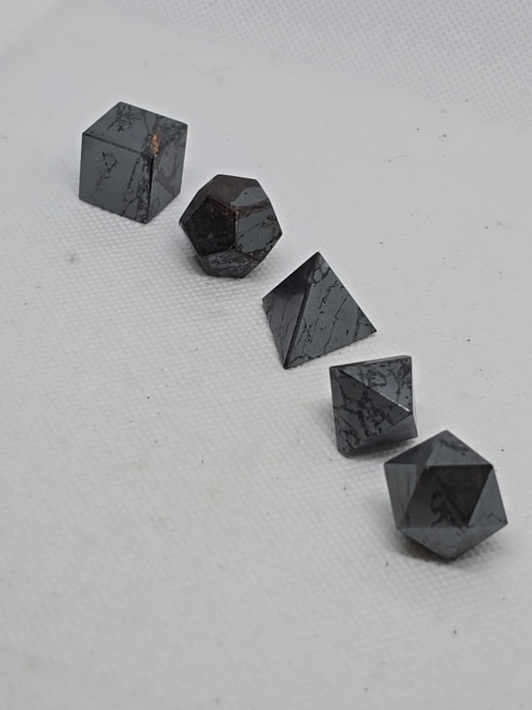 5 Piece Carved Hematite Sacred Geometry Set