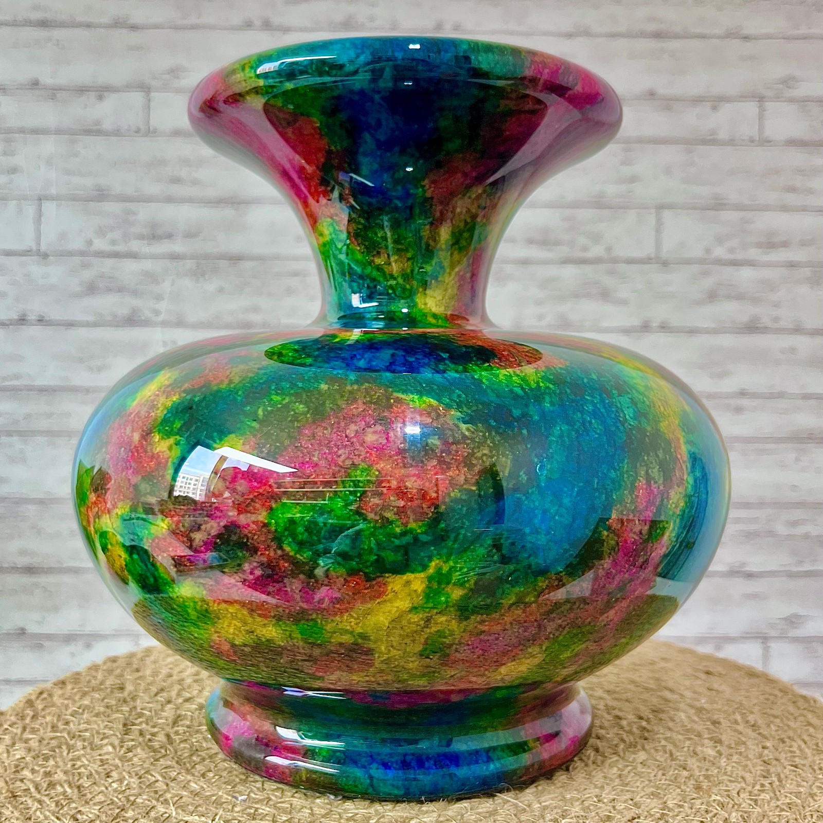 Taiwan Seven Colours Natural Jade Stone Flower Vase Bottle Jar Pot 10.6 lb