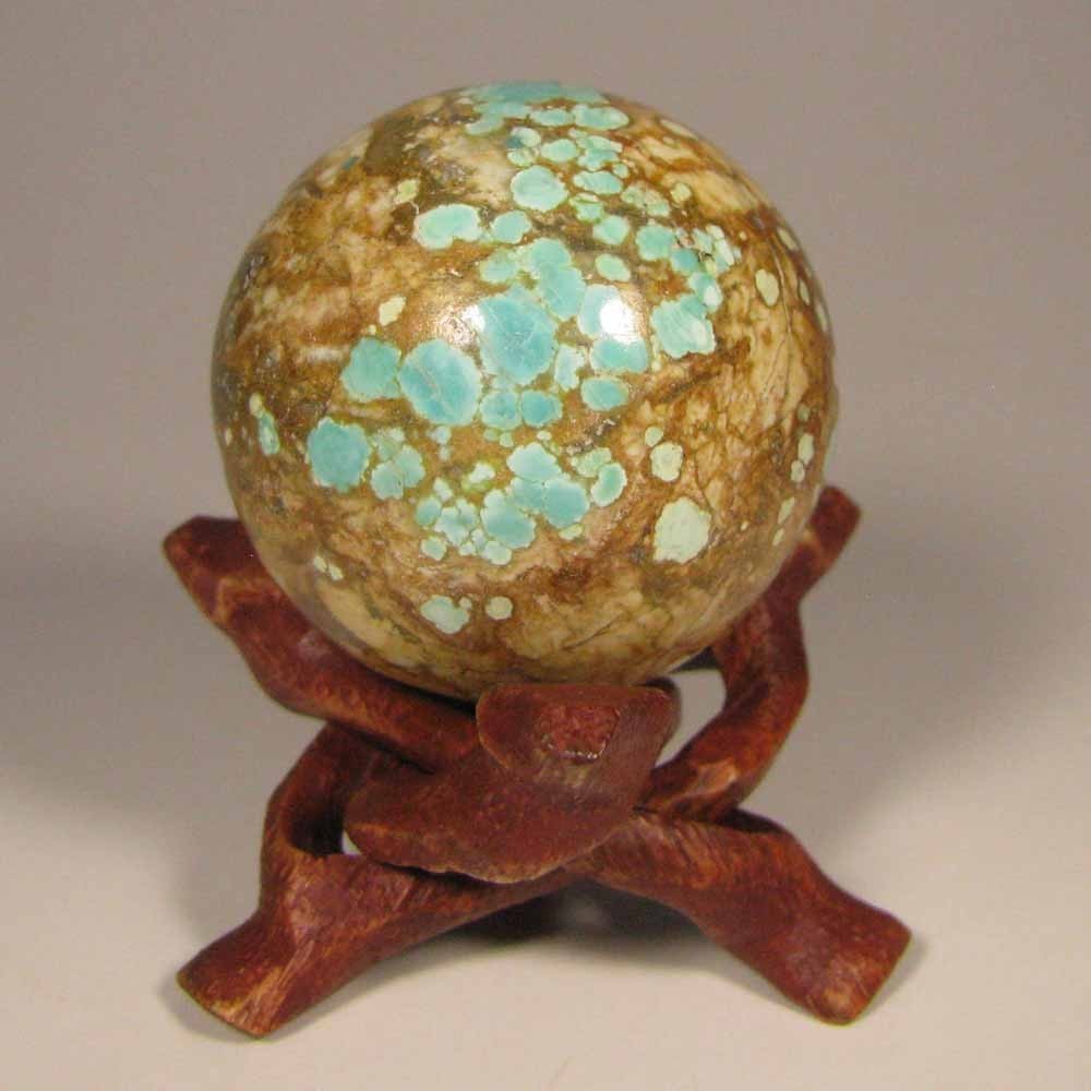 40mm TURQUOISE Gemstone Sphere Ball w/ Stand – Nevada Number 8 Mine