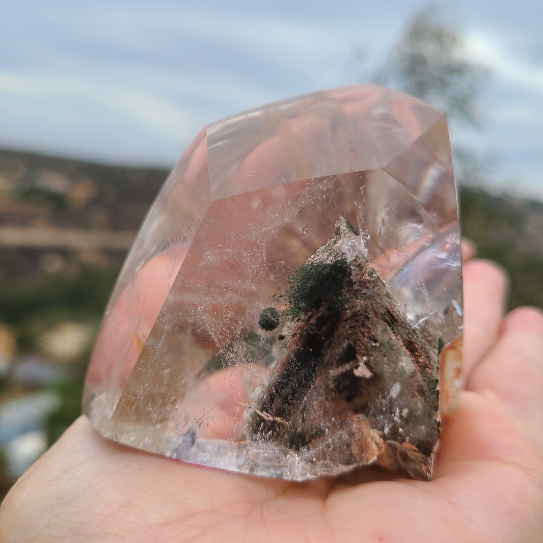 Large Garden Quartz Crystal Free Form w/ Peach & Green Inclusions