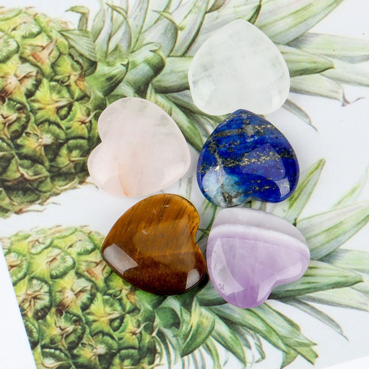5/10PCS Natural Crystal Quartz Carved Heart Shaped Healing Love Gemstone 20mm