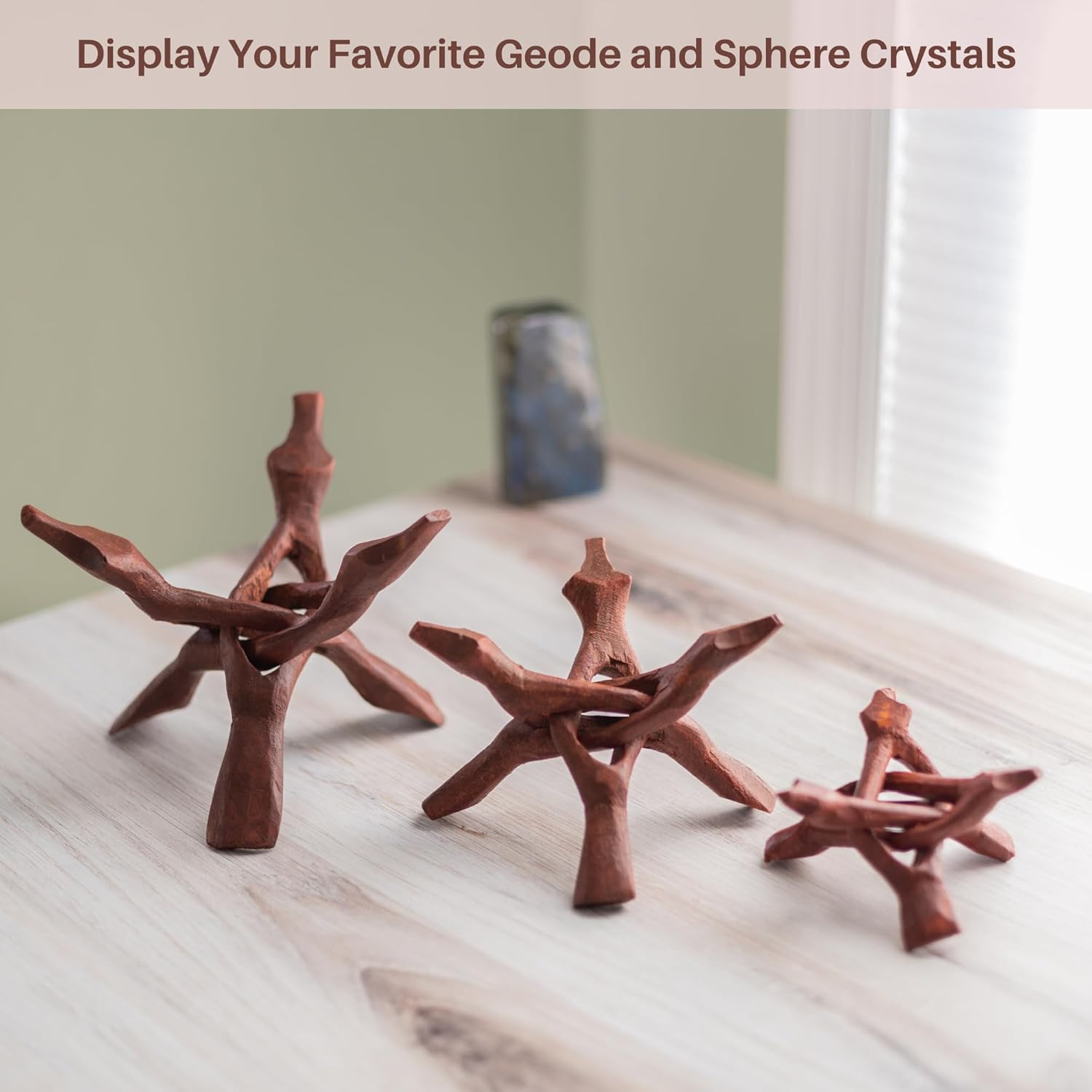 Extra Large 8″ Wooden Tripod Stand – Hand-Carved Room Decor Holder ~ Ideal for A