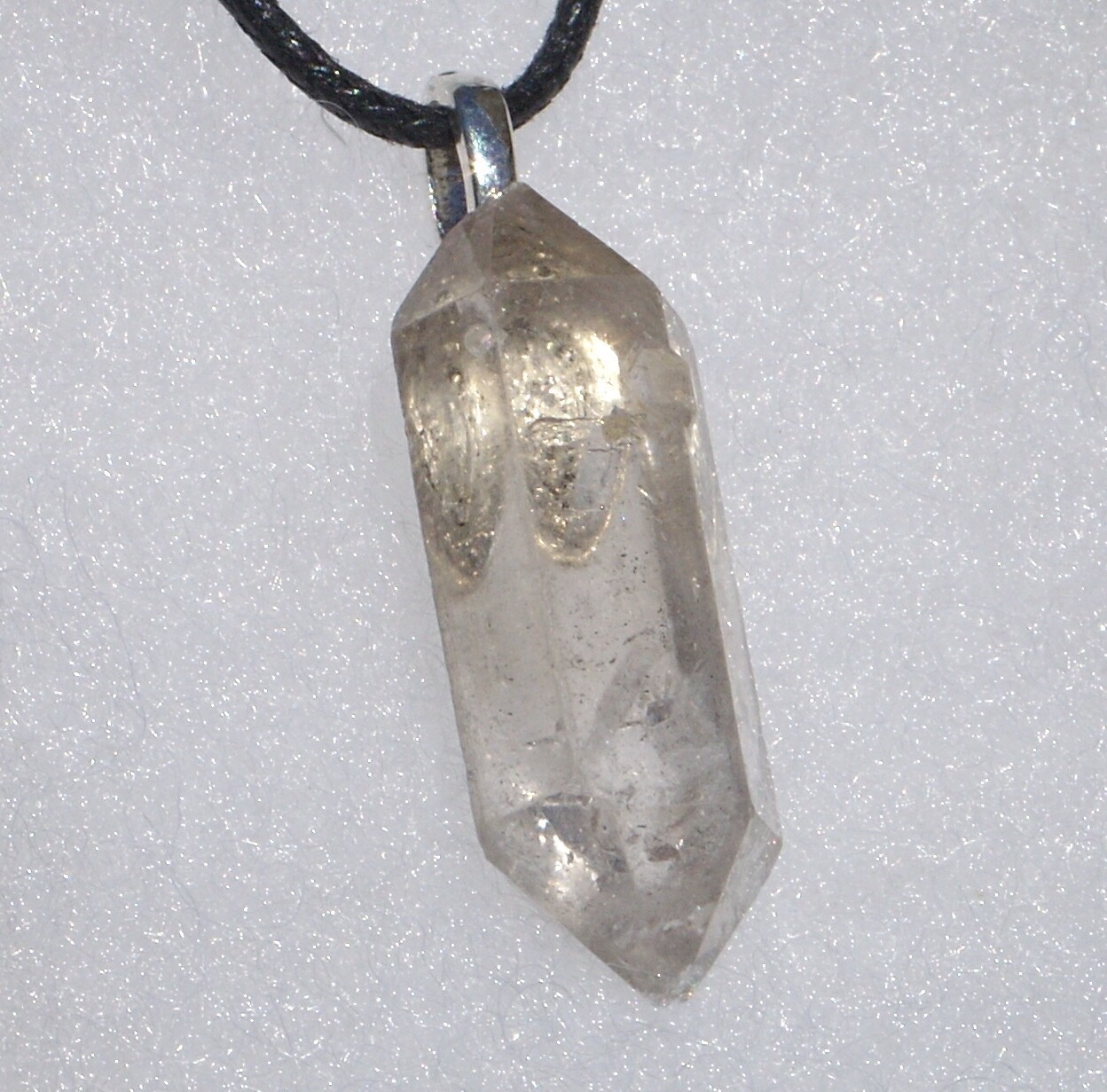 Tibetan Black Quartz Crystal Point Free Form Stone Pendant Necklace Double Term