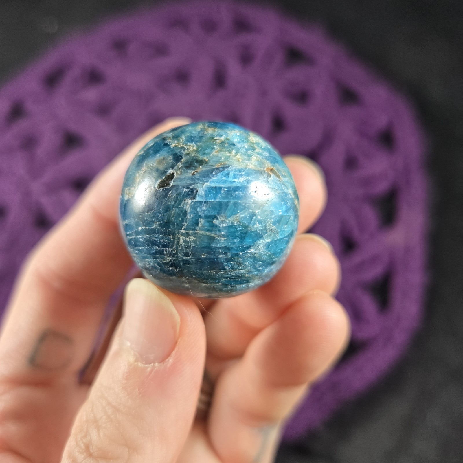 Blue Apatite Sphere 28mm Crystal Ball Stone Polished Marble