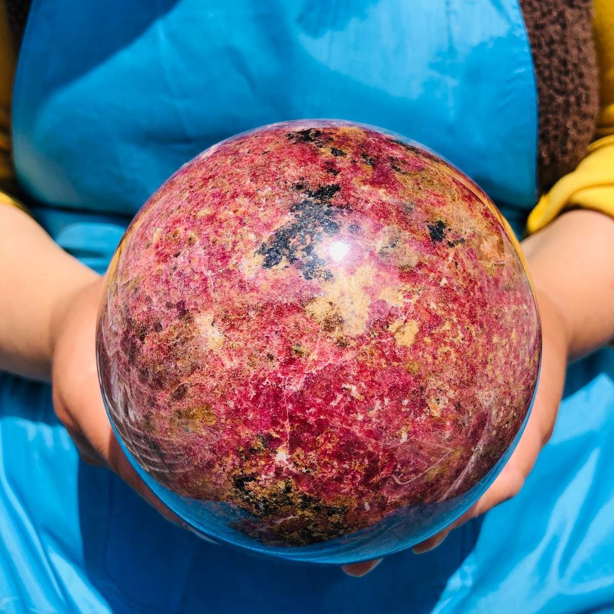 7.04LB Natural Rhodonite Crystal Sphere Pink Black Healing Gem Stone 4799
