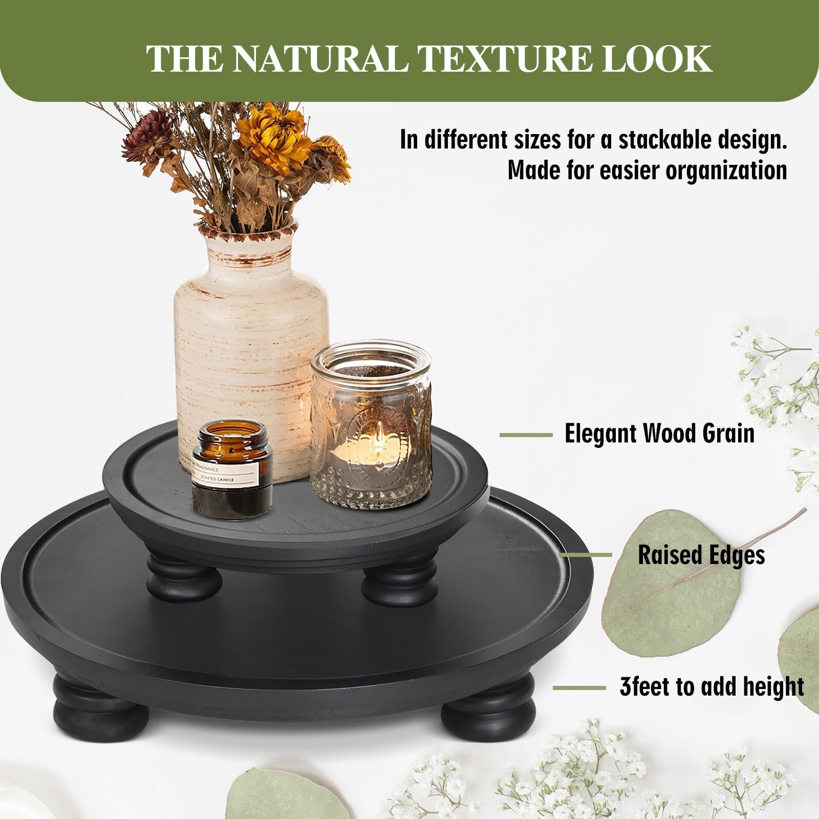 2 Pcs Wooden Risers for Display, Round Wood Tray Decor, Farmhouse Pedestal St…