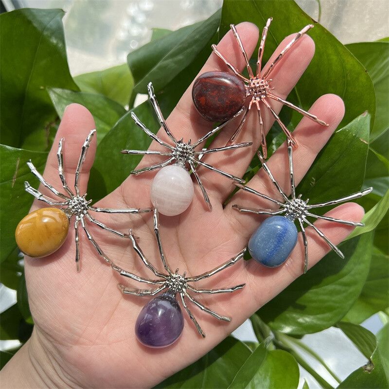2″ Natural Quartz Spider Carved Quartz Crystal Skull Reiki Healing