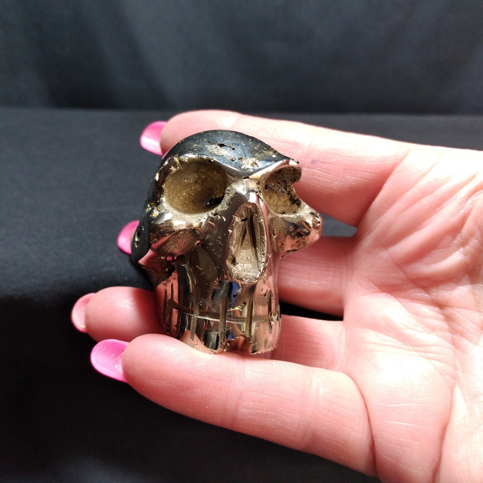 Hand Carved Skull Peruvian Pyrite Fools Gold Open Crystal Chambers Detail Heavy