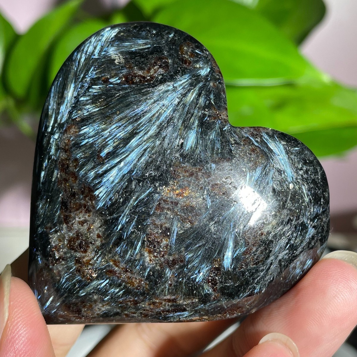 2.5”Arfvedsonite Heart Stone Palm Stone Healing Reiki Gemstone Gift Home Decor