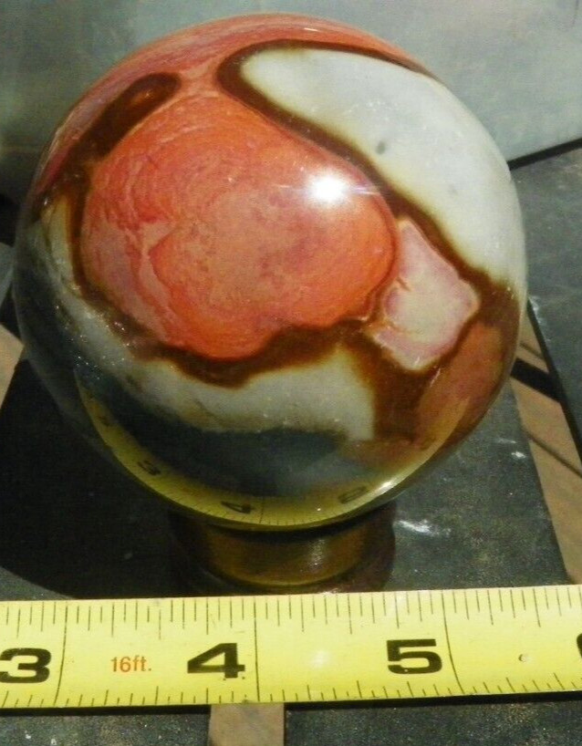 Poly Chrome Jasper Sphere, from Madagascar. 2.55″ Diameter, w/stand.