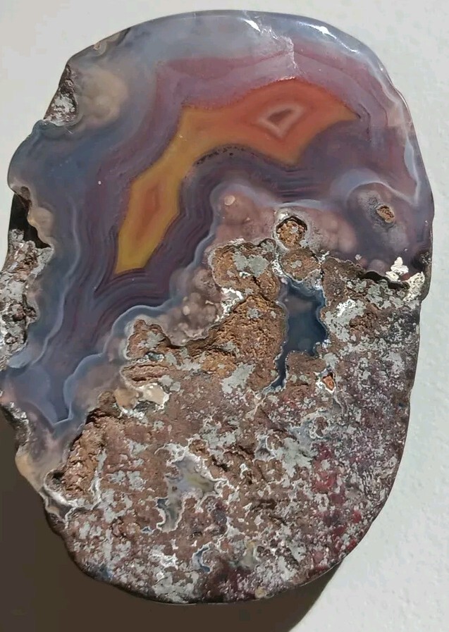 2 Matching Condor Agate Nodule Halves Glass Polish Blue/Grey Red Yellow Bands A+