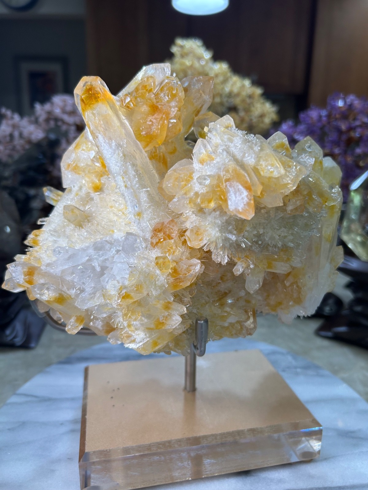 Mango Quartz Specimen Freeform on custom acrylic stand big