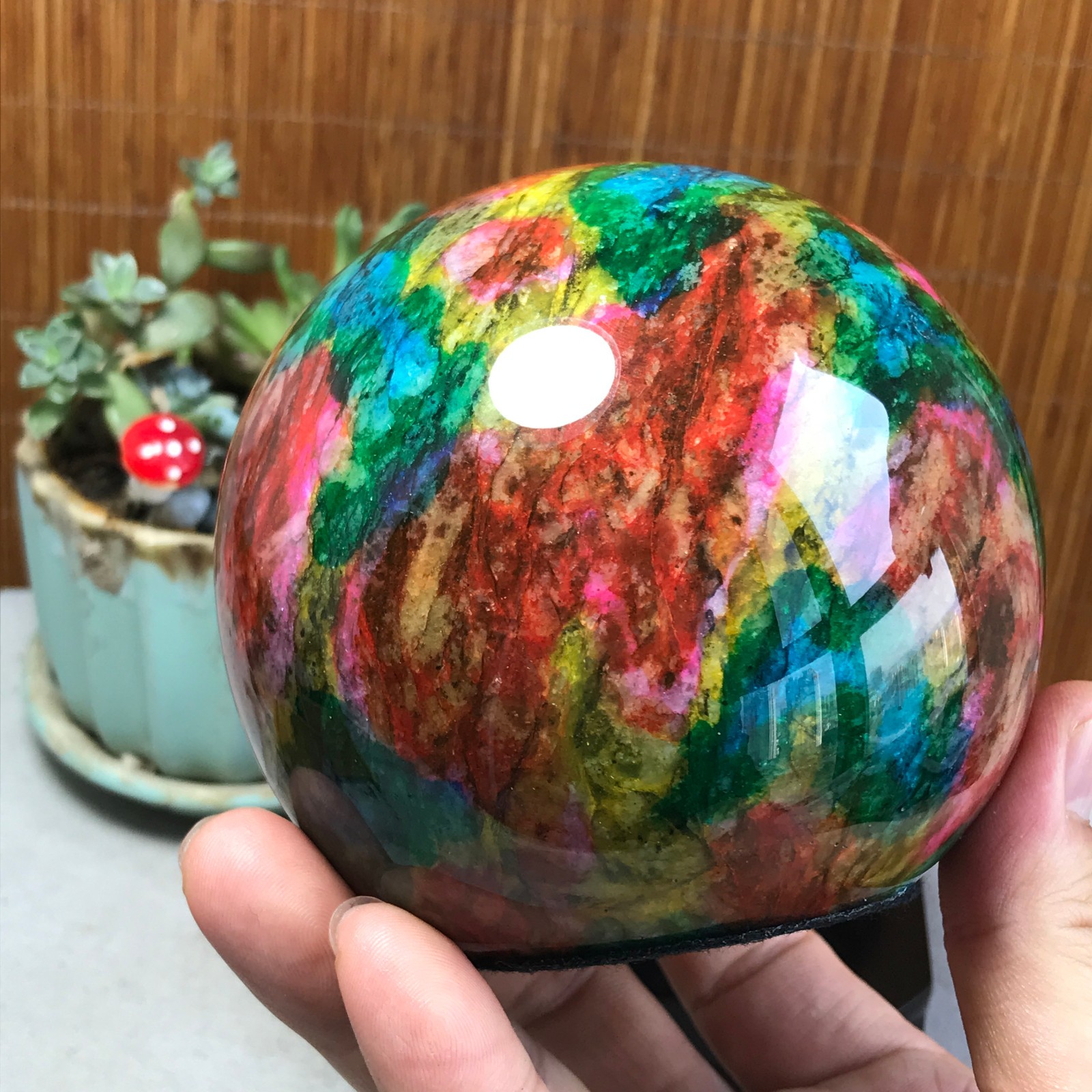 Natural “Seven Colors Jade” sphere Ball -Taiwan China 1.85kg Base Random A5806