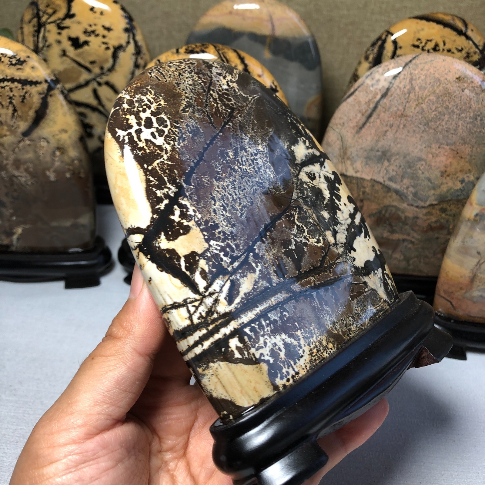 5Pcs Natural Chinese painting stone crystal ornaments for home decoration