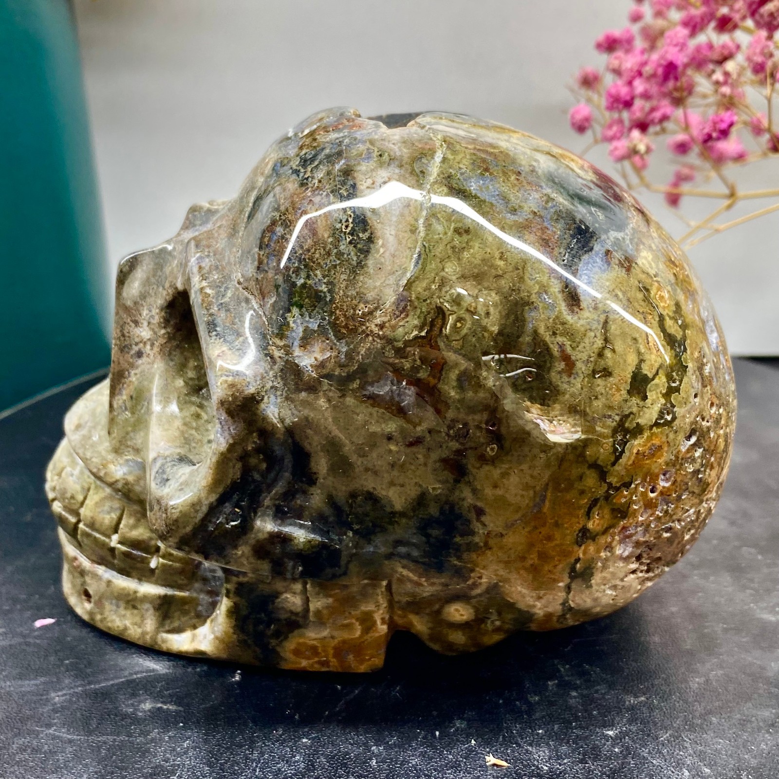 2.55LB Natural ocean jade hand carved skull collection