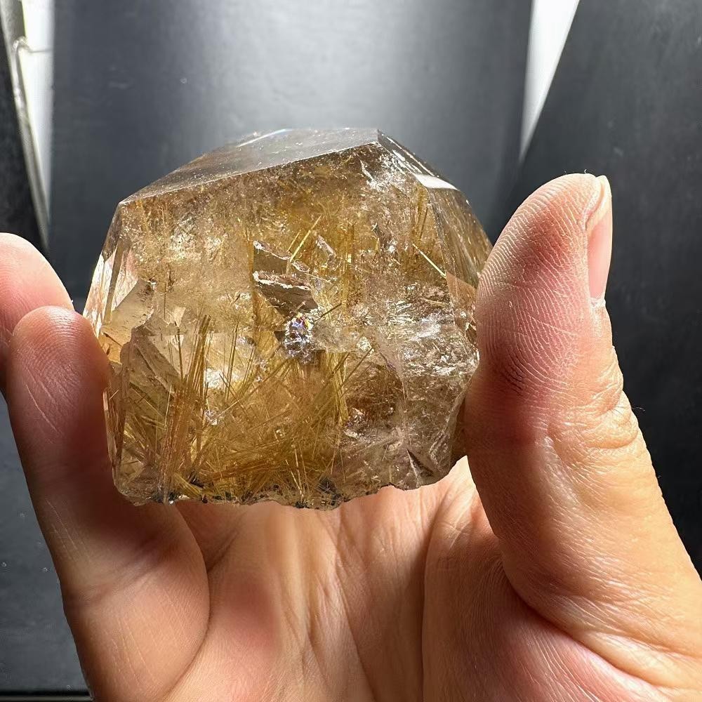 360g Natural Golden Rutilated Quartz Carved Freeform Crystal Reiki Decor