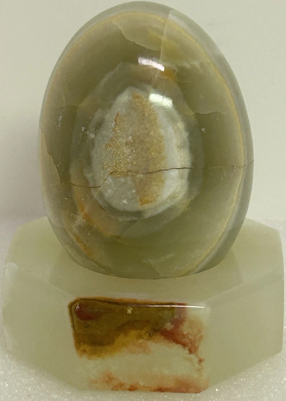 Polished Green Onyx Egg & Stand Gemstone Paperweight VTG