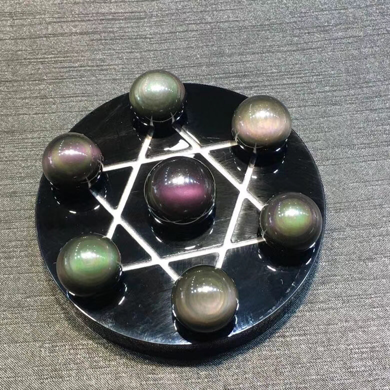 1pcs Seven Star Natural Rainbow obsidian Sphere Ball Chakra Healing+100mm stand