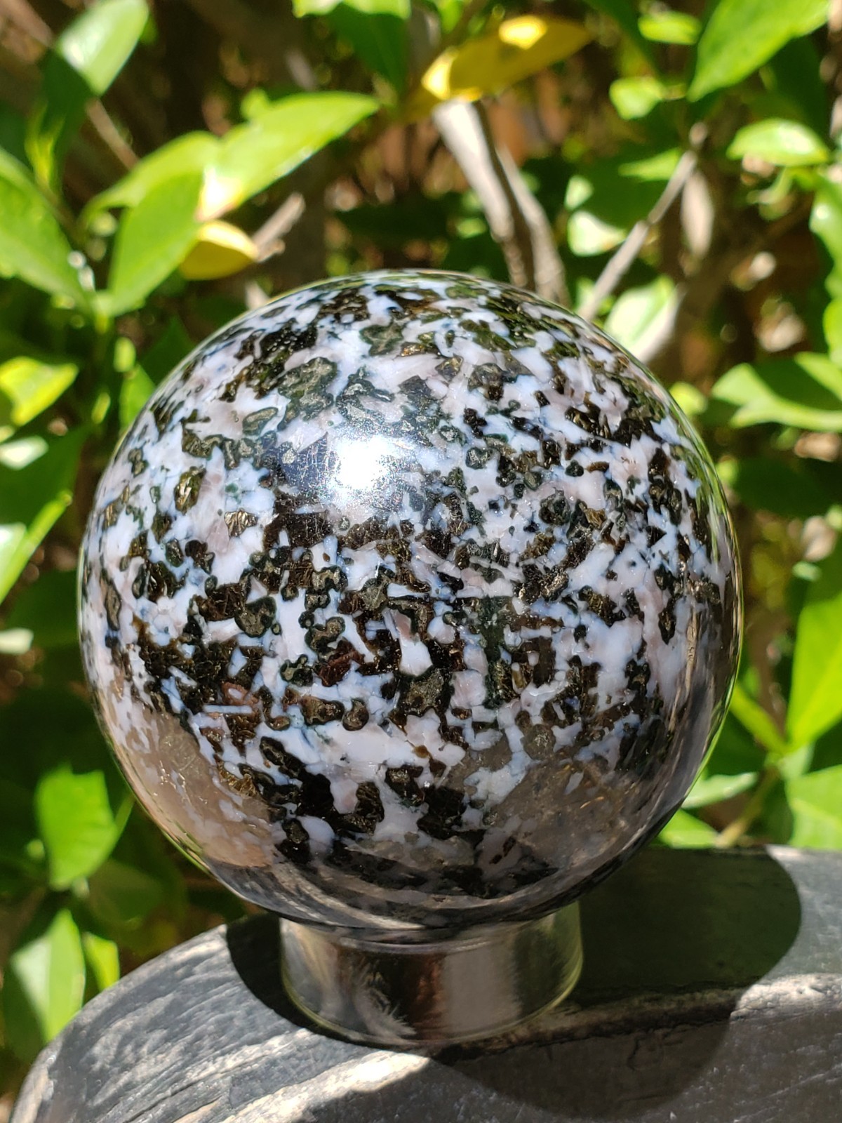 2.55″ Indigo Gabbro Mystic Merlinite Blizzard Stone Crystal Sphere, 438g