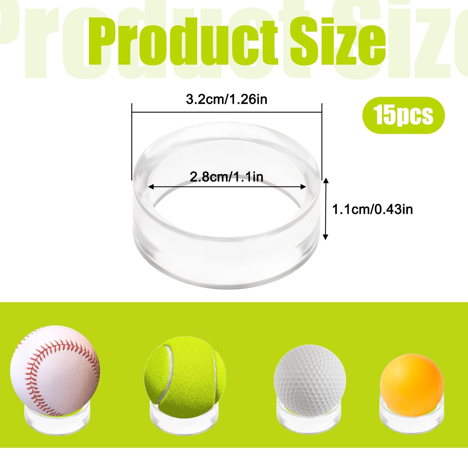15 PCS Clear Sphere Stand, Ring Acrylic Baseball Display Stand, Baseball Stan…