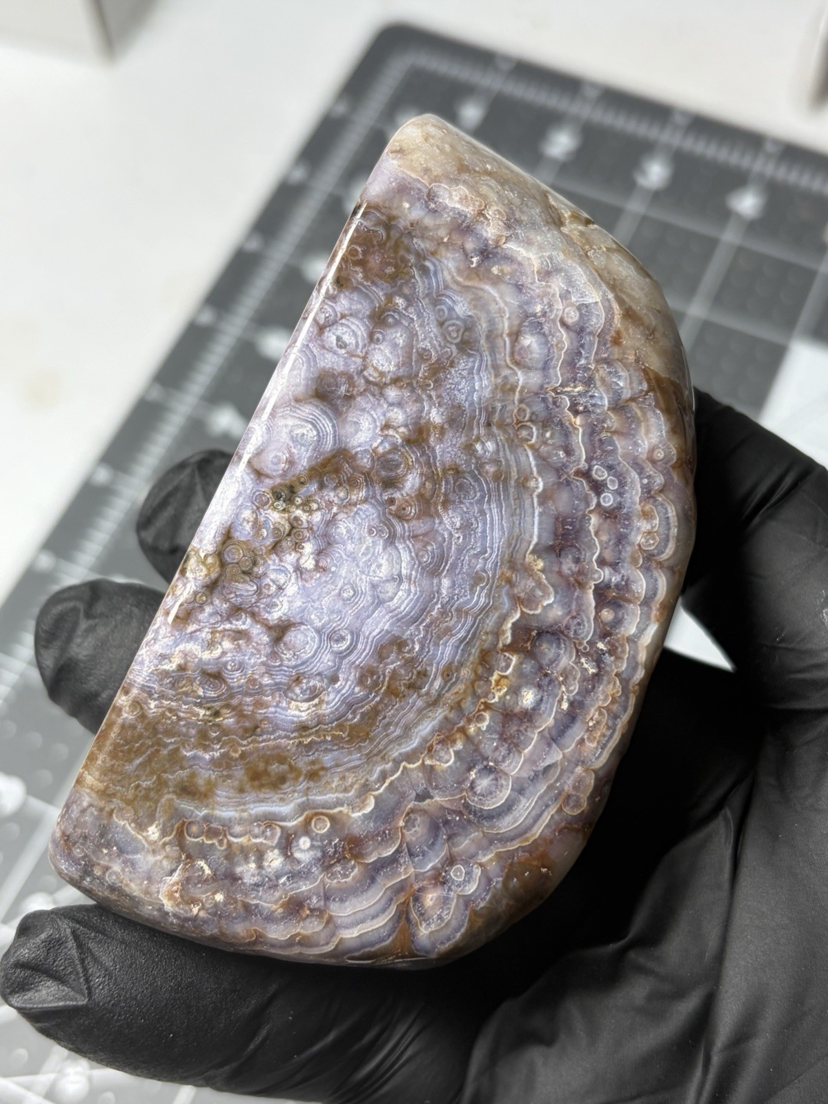 Rare Luna Agate Standing Free Form Hand Made Polished Specimen Purple Orbs