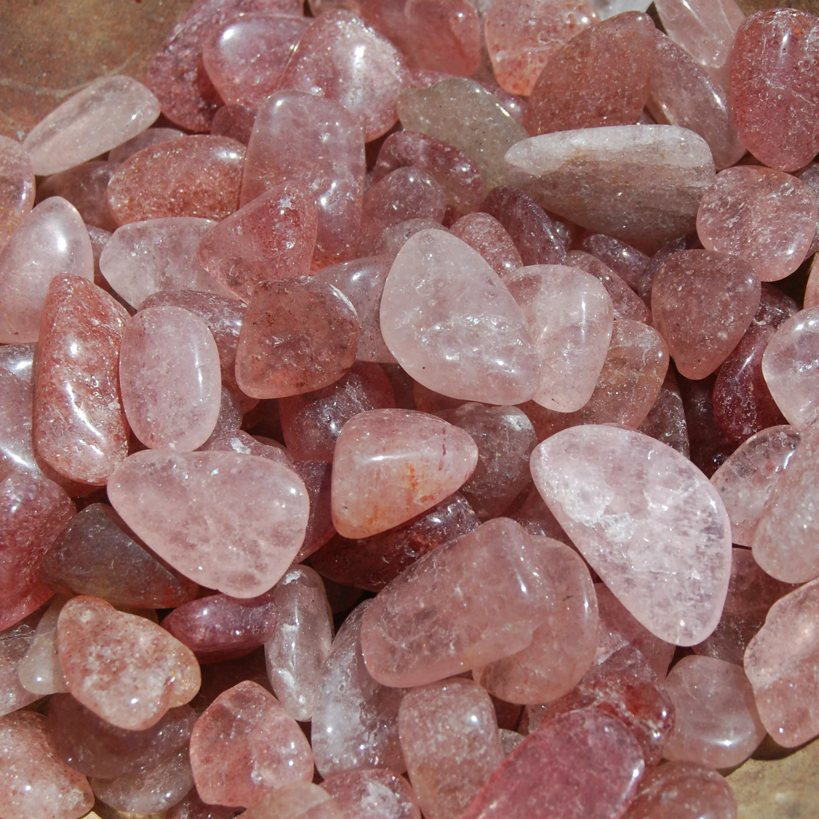 10pcs Strawberry Quartz Tumbled Stones, Tanzurine Quartz, Small Crystal Set
