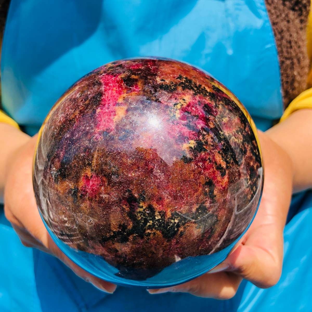 5.12 LB Natural Rhodonite Crystal Sphere Pink Black Healing Gem Stone 4779