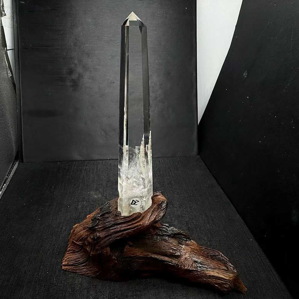 397g Natural White Quartz Obelisk Energy Crystal Point Wand Reiki Decor+Stand