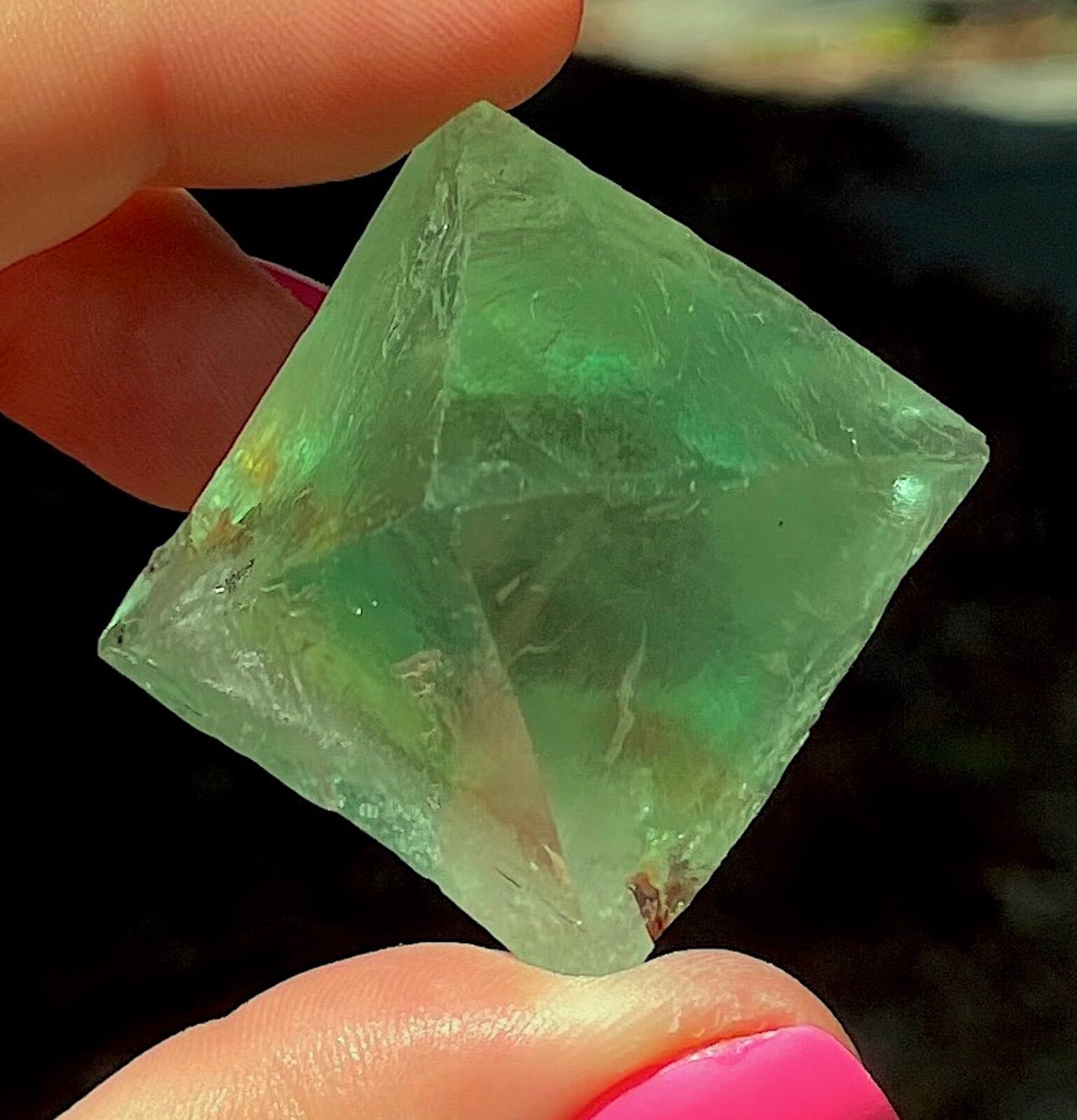Fluorite Octahedron Gem Apple Green Color From Riemvasmaak South Africa 4.7 cms