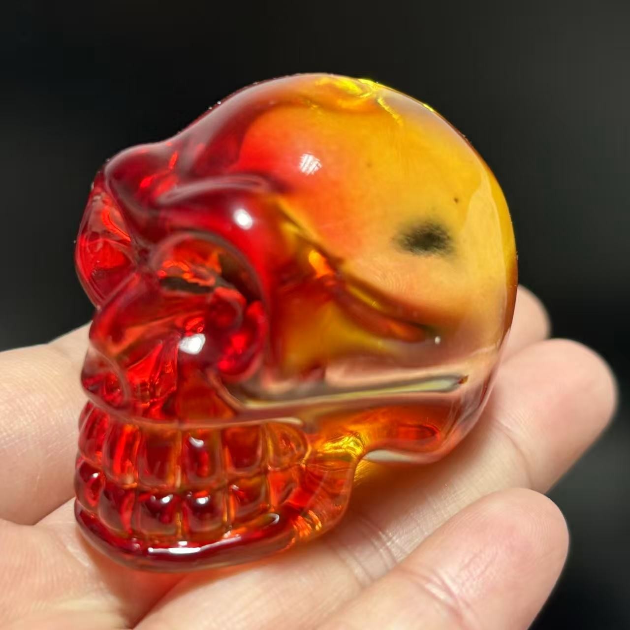 2″ Rainbow Titanium melting Quartz Hand carved skull crystal reiki healing 1PC